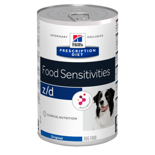 Ruoka-aineyliherkkyyksistä kärsiville koirille tarkoitettu Hill's Z/D Food Sensitivities märkäruoka, suurpakkaus - Inushop.fi